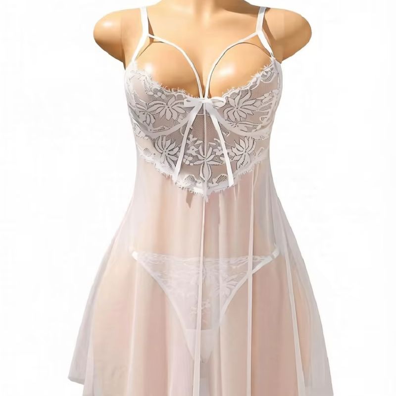 Babydoll Chemise Night - Lencería Babydoll de Encaje Blanco para
